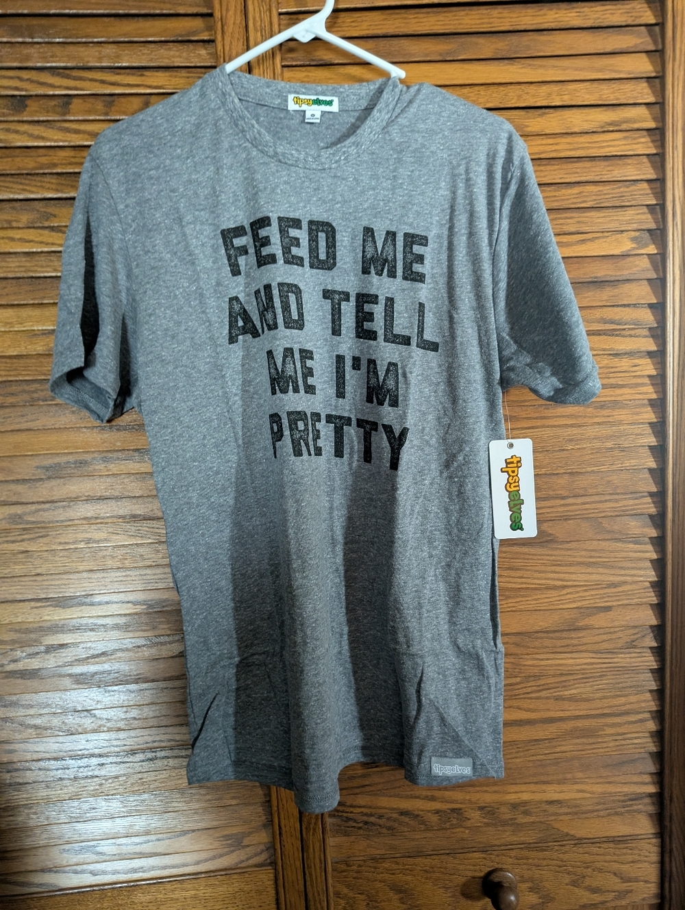 Tipsy Elves NWT Grey Graphic Tee Feed Me & Tell Me I'm Pretty Woman's Size Med